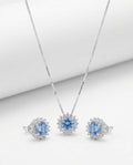Conjunto Colar e Brinco Ponto de Luz Cravejado Azul Turquesa